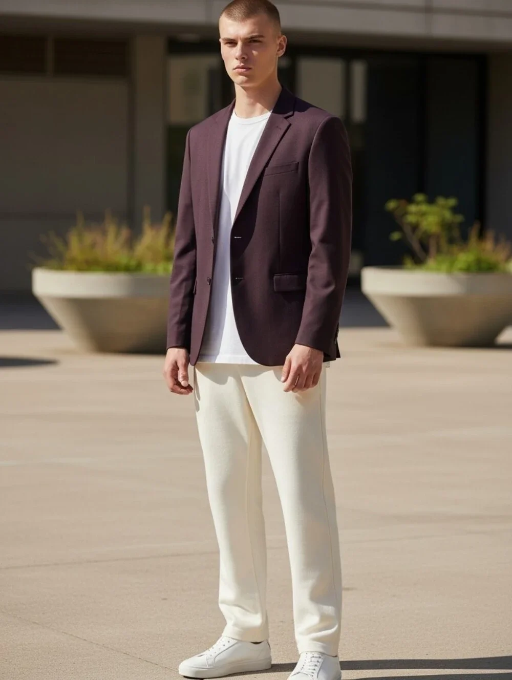 H & M Skinny Fit Mens Burgundy Single-Breasted Blazer Classic Stulush Sz 46R EUC
